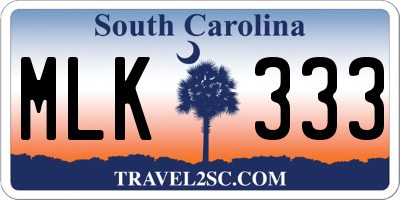 SC license plate MLK333