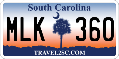 SC license plate MLK360