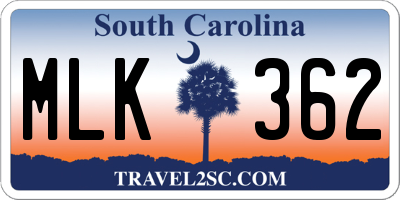 SC license plate MLK362