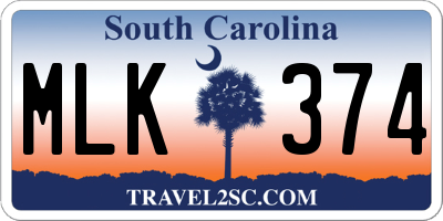 SC license plate MLK374
