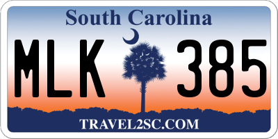SC license plate MLK385