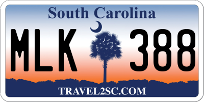 SC license plate MLK388