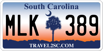 SC license plate MLK389