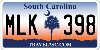 SC license plate MLK398