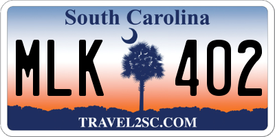 SC license plate MLK402