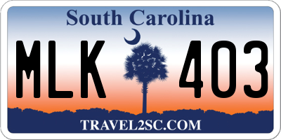 SC license plate MLK403