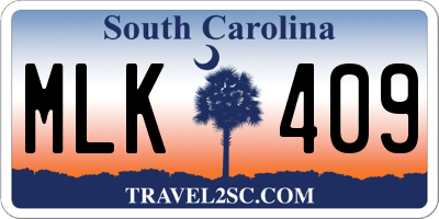 SC license plate MLK409