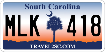 SC license plate MLK418