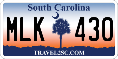 SC license plate MLK430