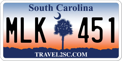 SC license plate MLK451