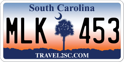 SC license plate MLK453