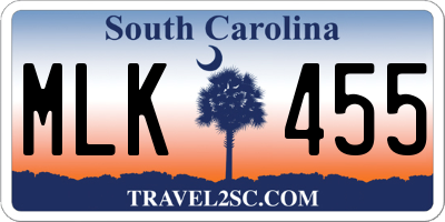 SC license plate MLK455