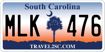 SC license plate MLK476