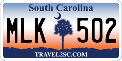 SC license plate MLK502