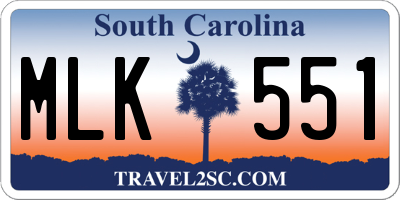 SC license plate MLK551
