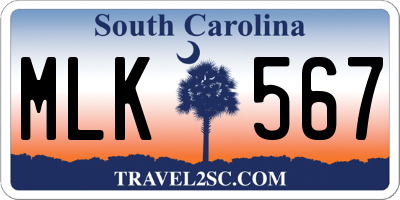 SC license plate MLK567