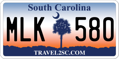 SC license plate MLK580