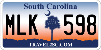 SC license plate MLK598