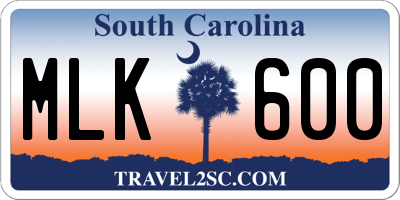 SC license plate MLK600