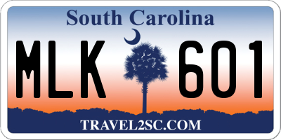 SC license plate MLK601