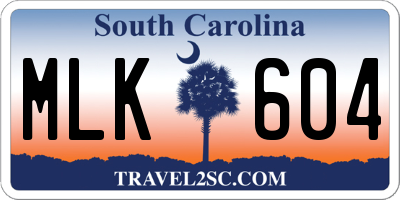 SC license plate MLK604
