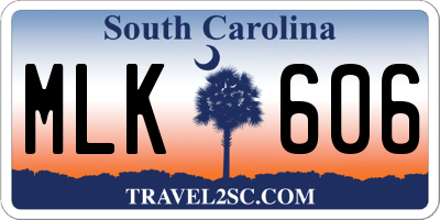 SC license plate MLK606