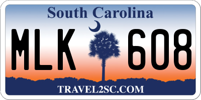 SC license plate MLK608