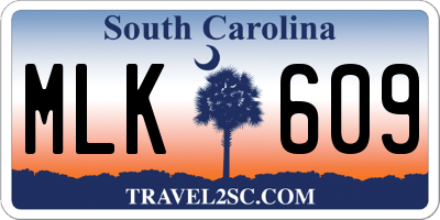 SC license plate MLK609