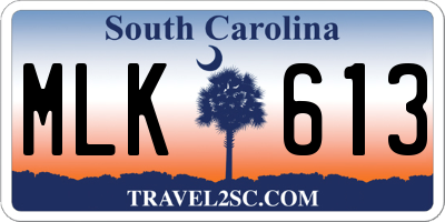 SC license plate MLK613