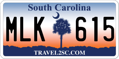 SC license plate MLK615