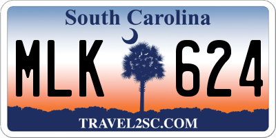 SC license plate MLK624