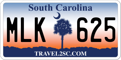 SC license plate MLK625