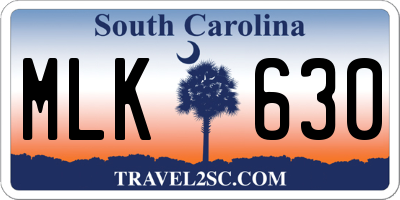 SC license plate MLK630