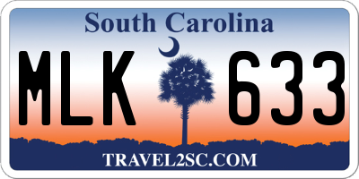 SC license plate MLK633