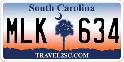 SC license plate MLK634