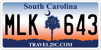 SC license plate MLK643