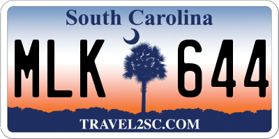 SC license plate MLK644
