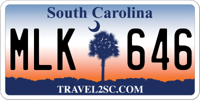 SC license plate MLK646