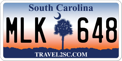 SC license plate MLK648