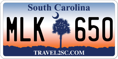SC license plate MLK650