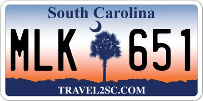 SC license plate MLK651
