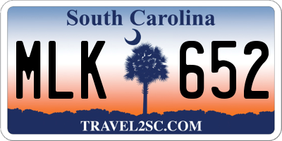 SC license plate MLK652