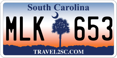SC license plate MLK653