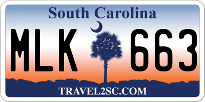 SC license plate MLK663