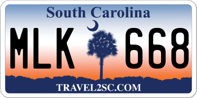 SC license plate MLK668