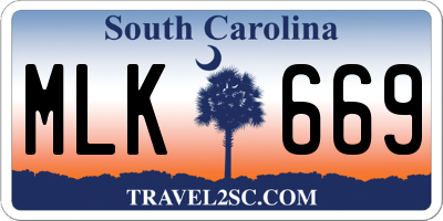 SC license plate MLK669