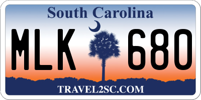 SC license plate MLK680