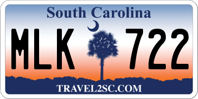 SC license plate MLK722