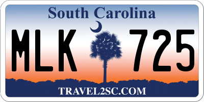 SC license plate MLK725