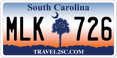 SC license plate MLK726